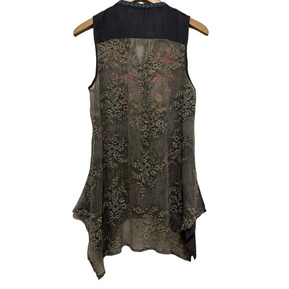 Andree by Unit embroidered sleeveless Top Sheer back shirt M Medium gray - Picture 6 of 6